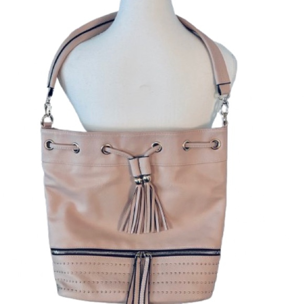 Pink Blush Faux Leather Mix6 Purse Shoulder Bag Handbag Vintage Vegan Champagne